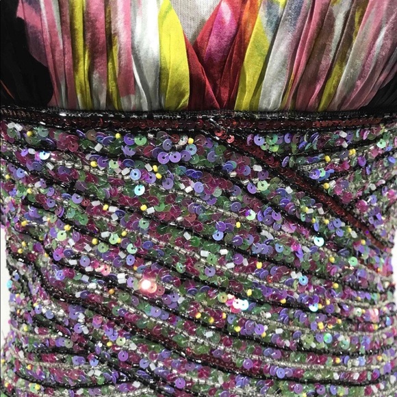 Jovani Silk Long Dress Gown Black Floral Embellished Formal Sleeveless Open Back - Picture 5 of 6